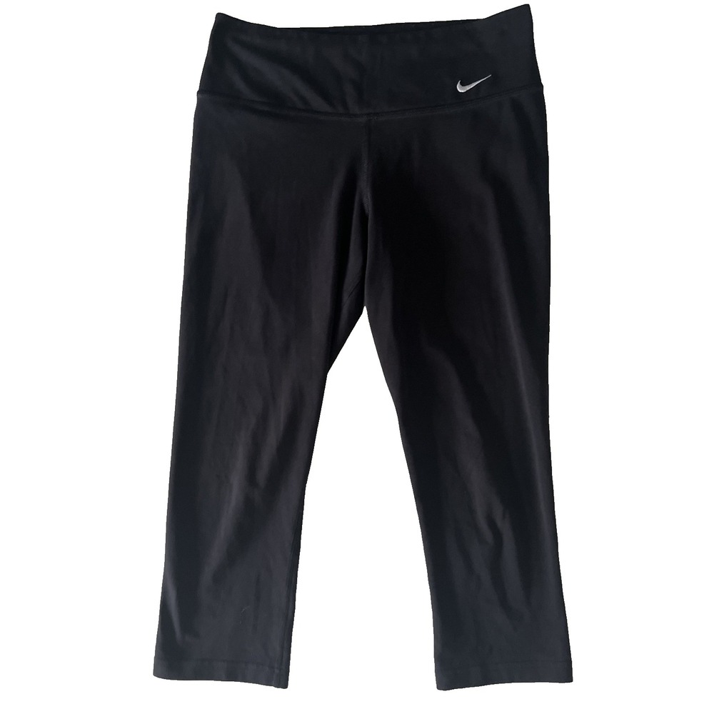 Nike‎ Women's Size S Dri-Fit Crop Leggings Black Swoosh Basic Athleisure